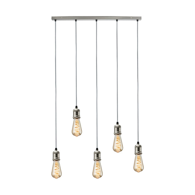 CALLA - 230V E27 Vintage 5 Light Bar Pendant - Brushed Chrome
