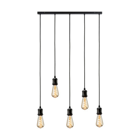 CALLA - 230V E27 Vintage 5 Light Bar Pendant - Matt Black