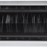 Close-up of the AV:Link double gang steel brush wallplate by AVSL, showing the white frame and twin black bristle brushes filling the cable aperture.
