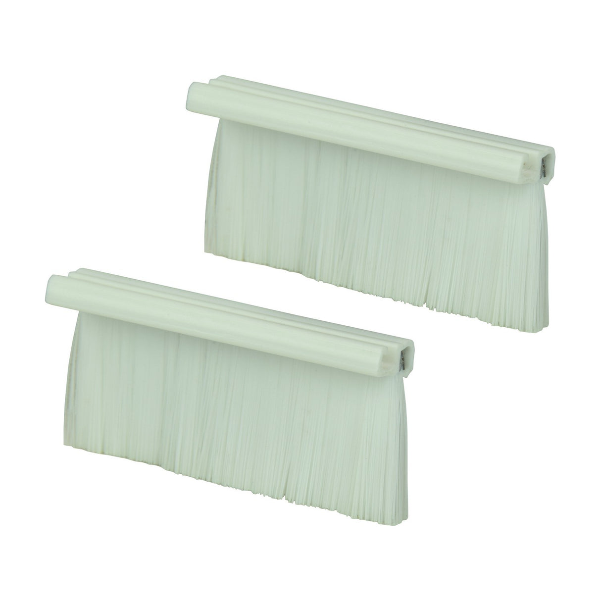 AV:Link white single gang wallplate cable entry brushes by AVSL, shown as a pair with twist-lock plastic tops and soft bristles on a plain background.