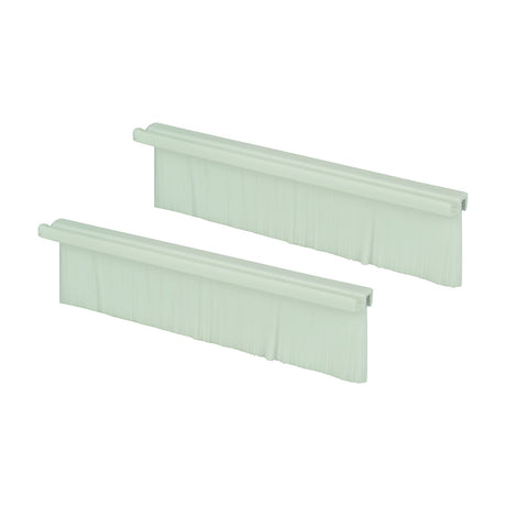 AV:Link white double gang brush inserts by AVSL, shown as a pair of plastic strips with soft bristles for wallplate cable entry, on a plain white background.