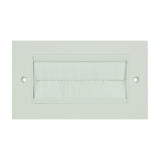 AV:Link double gang wallplate with white brush inserts for cable routing, rectangular white frame with screw holes, shown on a plain background.