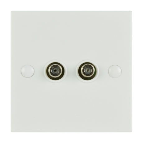 AV:Link double F-Type screw wallplate with two coaxial connectors on a square white plastic faceplate, shown against a plain background.