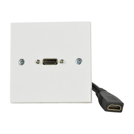 AV:Link HDMI wallplate by AVSL with gold plated front socket, female HDMI tail at rear, and fixing screws, shown on a plain white background.