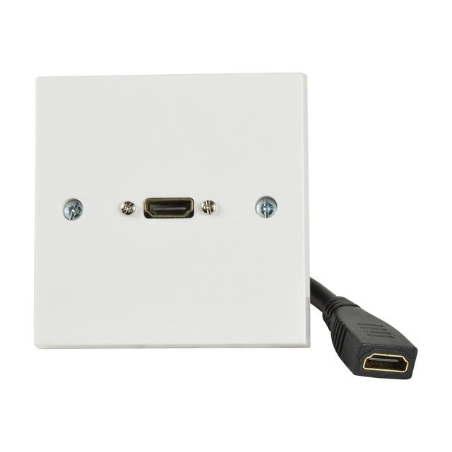 AV:Link HDMI wallplate by AVSL with gold plated front socket, female HDMI tail at rear, and fixing screws, shown on a plain white background.