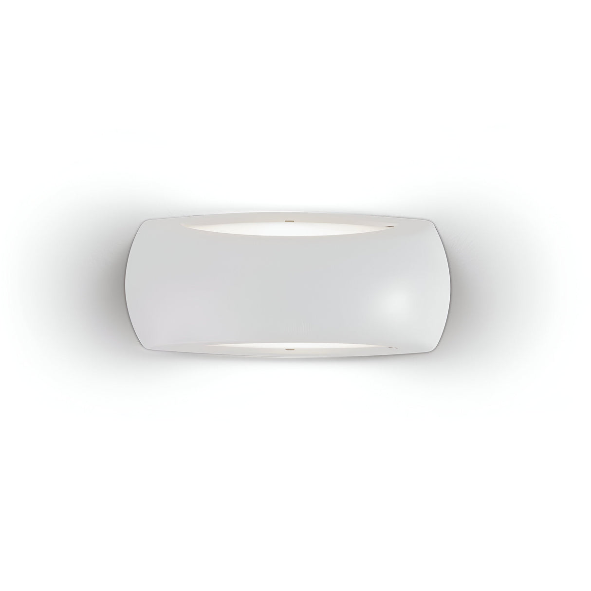 The Muse Outdoor Light Wall Light in grey boasts a minimalist and modern design with a frosted glass shade that emits a soft glow. Constructed from durable resin and featuring an IP66 rating, its slightly curved rectangular form is elegantly mounted against a smooth, white wall.