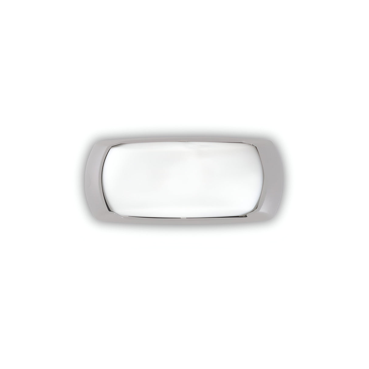 The Muse Outdoor Light Wall Light - Grey/White features a rectangular design with a sleek, modern aesthetic and a frosted glass cover, mounted against a plain white ceiling and crafted from high-performance resin for enhanced durability.