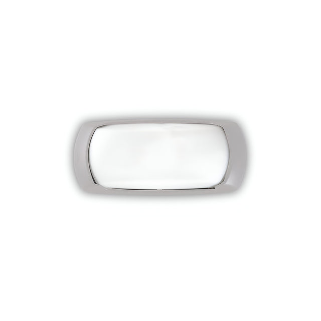 The Muse Outdoor Light Wall Light - Grey/White features a rectangular design with a sleek, modern aesthetic and a frosted glass cover, mounted against a plain white ceiling and crafted from high-performance resin for enhanced durability.