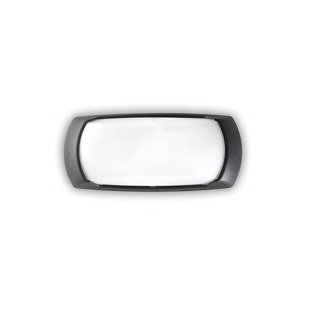 A Muse Outdoor Wall Light in a dark gray frame, featuring UV stabilization and a frosted white diffuser, photographed against a plain white background.