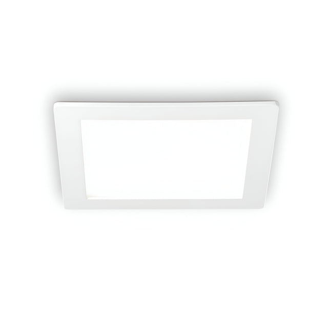 A minimalist Focus Square Recessed Downlight - 10W, 3000K in white against a plain white background. This energy-efficient fixture features a sleek, modern look with a smooth surface and offers an even distribution of warm white light.