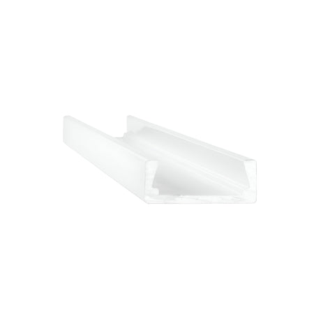 An Arcus LED Profile Cover 1m in aluminium, measuring 15x5cm, is positioned diagonally on a simple white background to ensure even light diffusion.