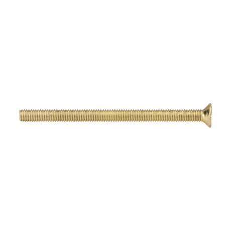 A brass M3.5 x 50mm flat-head countersunk electrical screw with a fully threaded shaft is positioned against a white background, making it ideal for secure electrical installations.