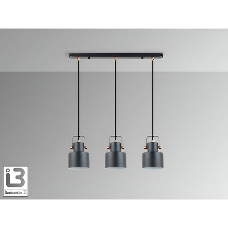 I3-Erika 3 Light Bar Pendant - Matte Black/Satin Copper