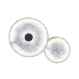 The Solmira LED Dual Disc Alabaster Wall Light in soft white and brushed brass features two overlapping, round alabaster disks creating sculptural wall lighting; the larger disk showcases a dark center accent.