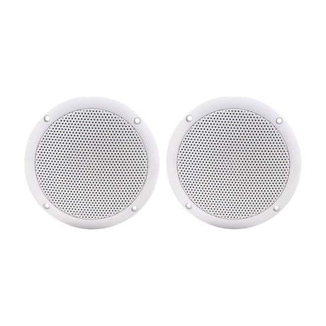 Pair of Adastra OD5-W8 white round ceiling speakers with perforated grilles and side mounting points, shown on a plain white background.