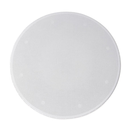 Adastra KV8 2-way 8" ceiling speaker with round frameless magnetic steel grille in white powder coated finish, shown on a plain background.