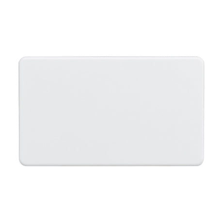 A 2 Gang Blanking Plate - Matt White (Screwless) with a plain white, matte finish against a white background, featuring slightly rounded corners and smooth edges.