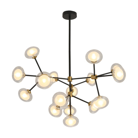 The Galaxy 16 Light Chandelier - Black & White features multiple arms with round glass shades and a striking black and white finish, providing warm, inviting light with modern style for any space.