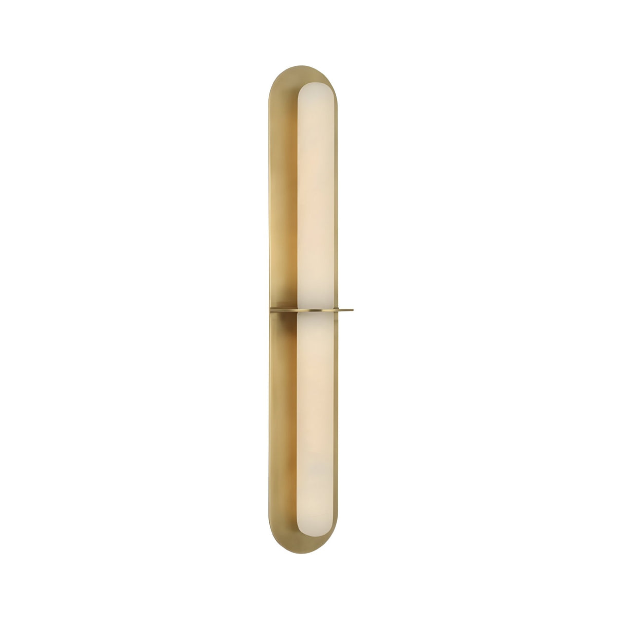 The Eliora LED Alabaster Wall Light in brushed brass and soft white features a modern, elongated design with a slim divider and softly diffused illumination, bringing elegant contemporary lighting to any space.