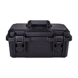 Mercury MTC-37 small IP67 waterproof equipment case in black polypropylene with rubberised carry handle and twin press-to-unlock latches, on a white background.