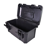 Mercury MTC-41 IP67 waterproof equipment case in matte black polypropylene shown open with empty interior and hinged lid raised on a white background.