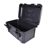 Mercury MTC-46 IP67 waterproof heavy duty case in black polypropylene, shown open with empty interior and press-to-unlock catches on a white background.