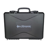 Citronic ABS445 matte black moulded ABS carry case with flush top handle, twin sliding latches and front logo panel, shown on a white background.