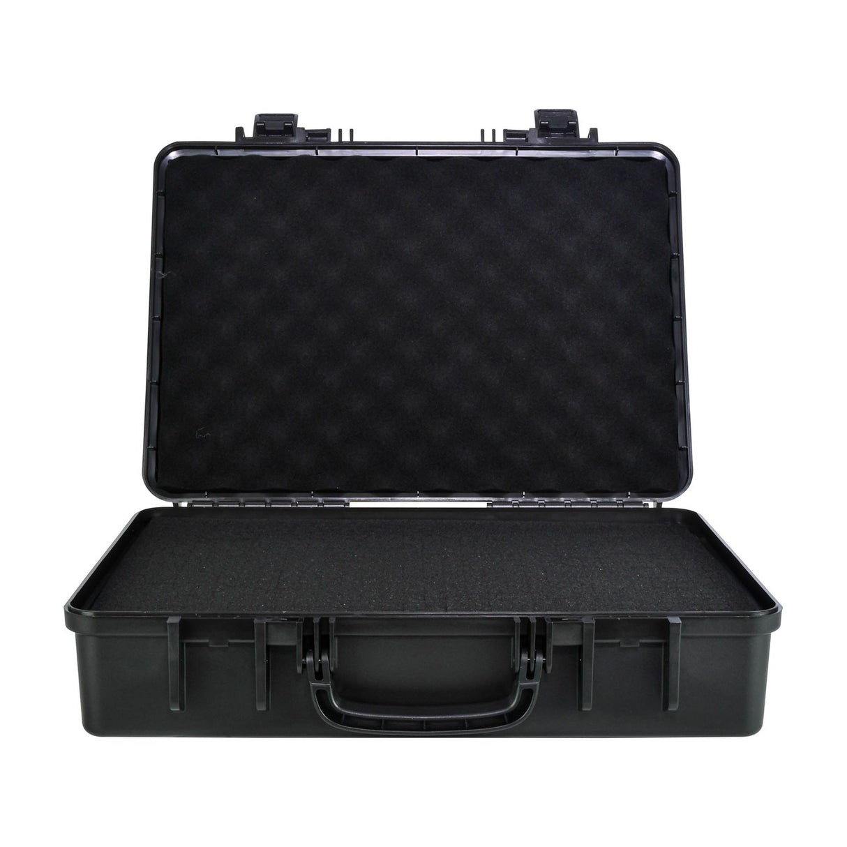 Citronic ABS445 black moulded ABS carry case shown open, revealing pluckable square foam lining and moulded handle, on a plain white background.