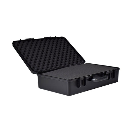 Citronic ABS525 open black moulded ABS carry case with segmented foam interior, egg-crate foam lid lining and built-in handle on a white background.