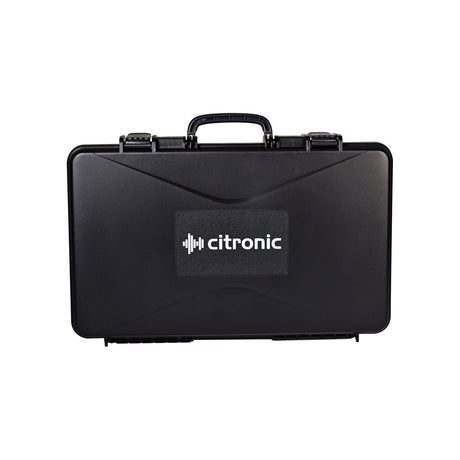 Citronic ABS525 black moulded ABS carry case for mixers with top handle and twin sliding latches, shown closed on a plain white background.