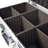 Open Citronic CDA:60 aluminium 60-CD flight case by AVSL, showing padded black-lined interior with adjustable dividers and chrome-plated corners.