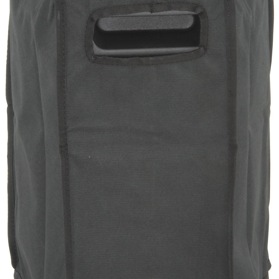 QTX QR8COVER water-resistant black slip cover for QR8 speakers, shown with the top carrying handle access cutout visible.