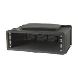 Chord RACKBAG3U 3U padded 19" rack bag by AVSL in black with front flap open, metal rack strips, zipped top pocket and carry handle.