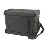 Chord RACKBAG4U padded 4U 19" rack bag in black with front zipped pocket, side securing straps, carry handle and shoulder strap, on a white background.