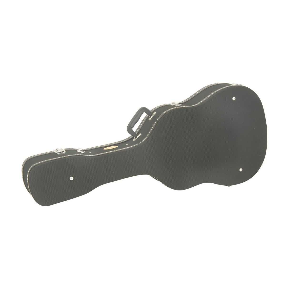 Chord TWC-1B black tweed western guitar hard case with vinyl trim, top handle, metal catches and lockable clasp, shown on a plain white background.