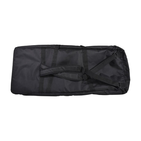 Rear view of the Chord 61 key padded keyboard bag by AVSL in black nylon, showing adjustable backpack straps and a padded carry handle.