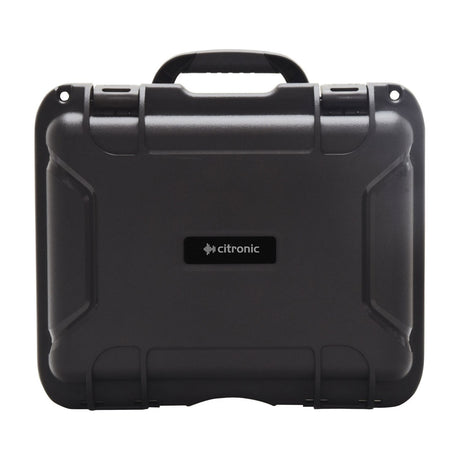 Citronic HDC205 IP66 waterproof equipment case in black moulded ABS, shown closed with carry handle and latches on a white background.