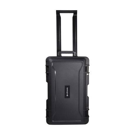 Citronic HDT565 waterproof ABS trolley case in matte black with extended retractable handle, side latches, and small brand label, shown upright on white.