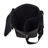 QTX padded moving head bag by AVSL shown open from above, revealing black foam-lined interior with removable dividers, carry handle and shoulder strap.