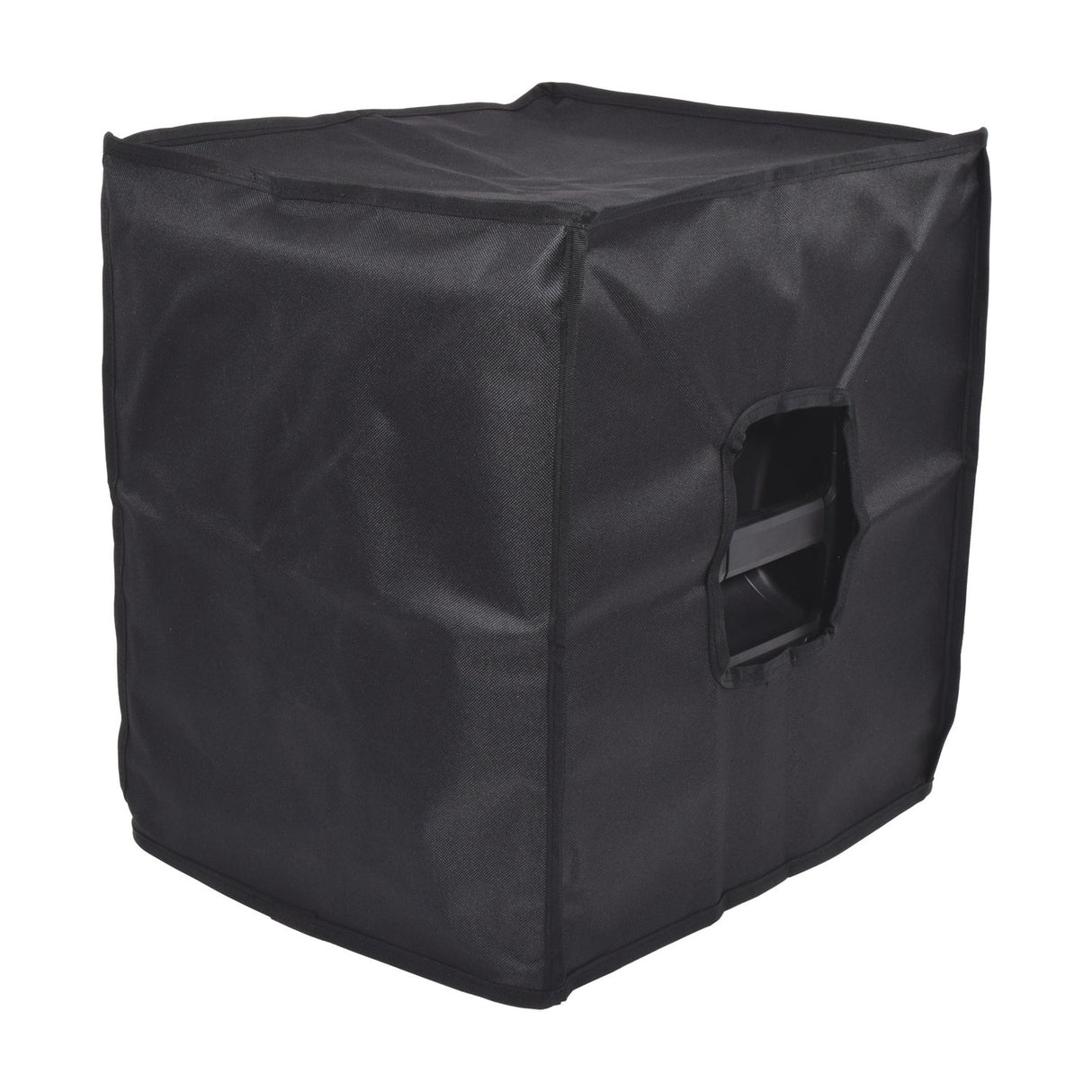 Citronic CASA-10B water-resistant black 600 Denier Oxford slip cover fitted over a PA speaker cabinet with side handle access hole, on a white background.
