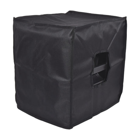 Citronic CASA-10B water-resistant black 600 Denier Oxford slip cover fitted over a PA speaker cabinet with side handle access hole, on a white background.