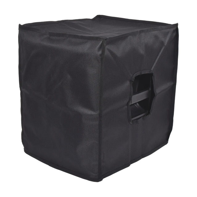 Citronic CASA-10B water-resistant black 600 Denier Oxford slip cover fitted over a PA speaker cabinet with side handle access hole, on a white background.