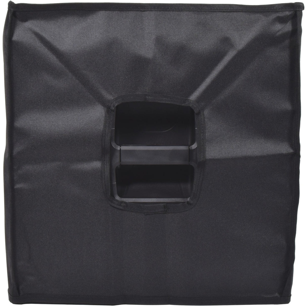 Citronic CASA-10B water-resistant slip cover in black 600 Denier Oxford fabric, fitted over a PA speaker cabinet with access cut-out for the side handle.