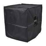 Citronic CASA-12B water-resistant black Oxford fabric slip cover fitted over a PA speaker cabinet with side handle access hole, on a white background.