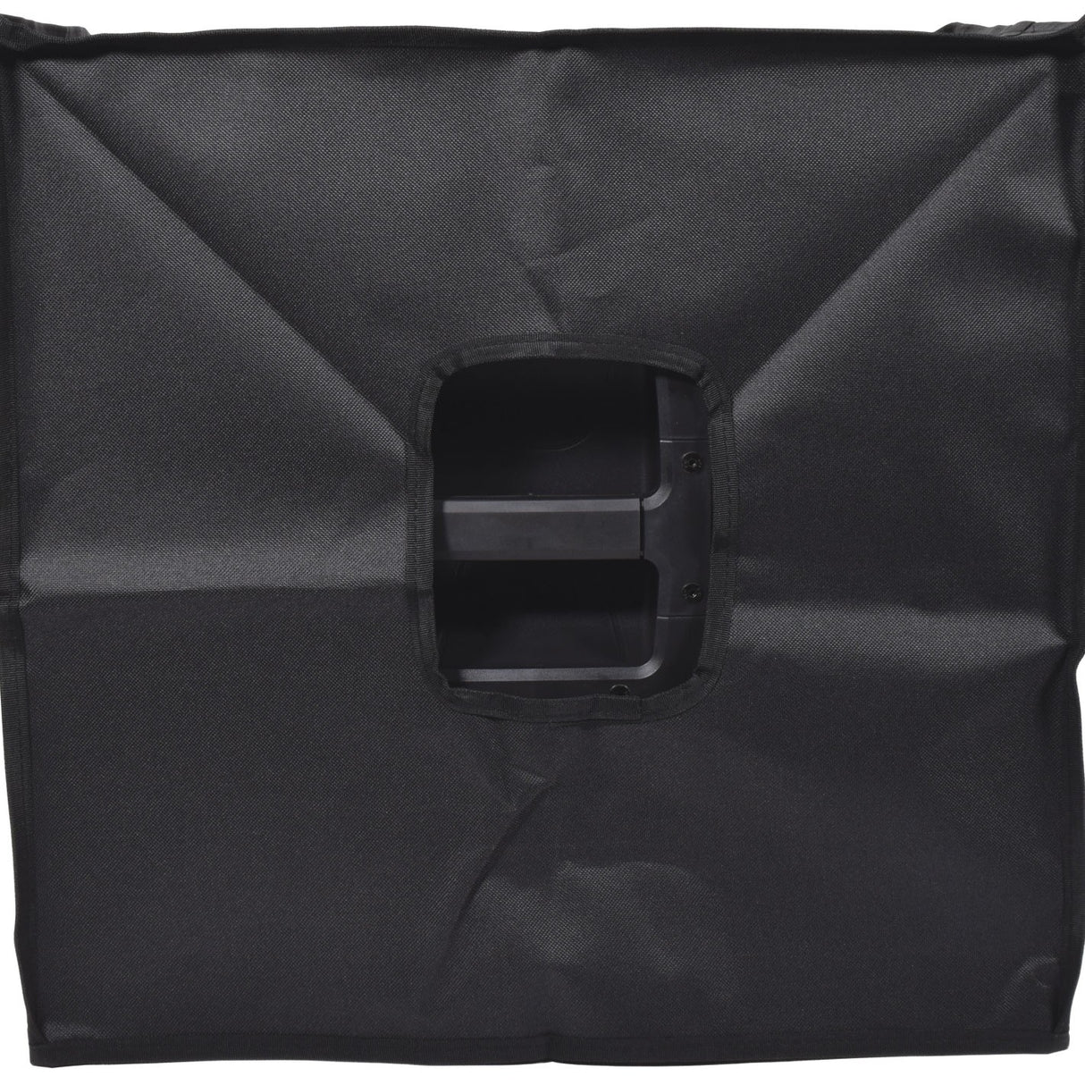 Citronic CASA-12B water-resistant slip cover in black 600 denier Oxford fabric, shown from above with cut-out access hole for the speaker's carry handle.