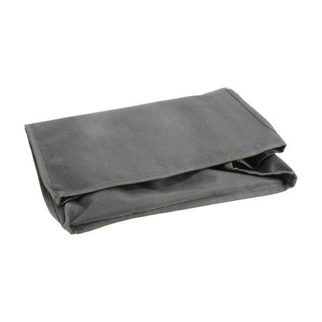 QTX B12COVER water-resistant slip cover for Busker-12 in grey hard-wearing fabric with seam binding, shown folded flat on a plain white background.