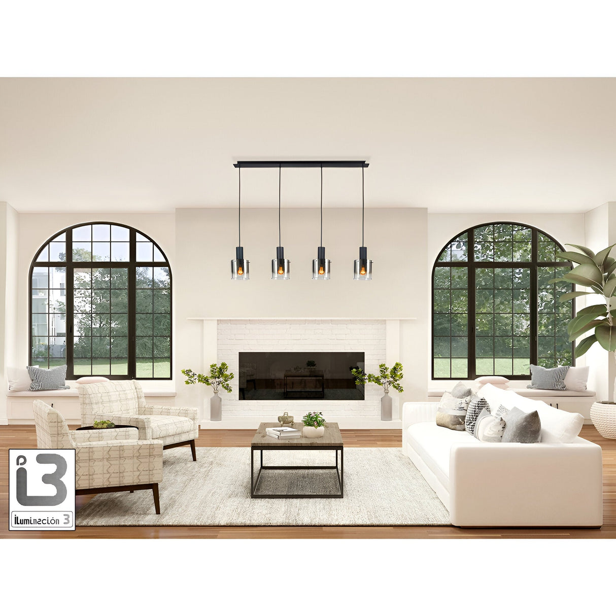 I3 - Venize 5 Light Glass Bar Pendant - Smoked Black