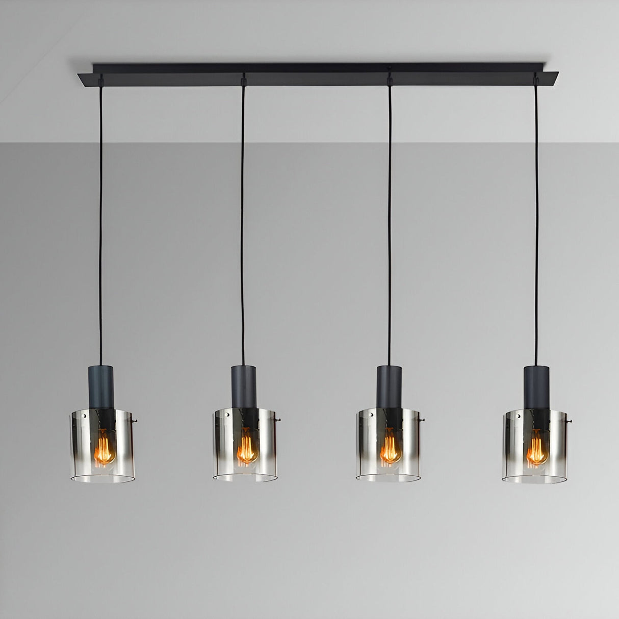 I3 - Venize 5 Light Glass Bar Pendant - Smoked Black