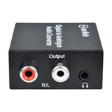 AV:Link DAC7 Digital to Analogue Audio Converter output side showing red and white RCA L/R phono sockets and a 3.5mm headphone jack.