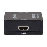 AV:Link HDMI to Composite RCA AV converter, black metal-cased unit shown from the HDMI input side with labelled port on a white background.